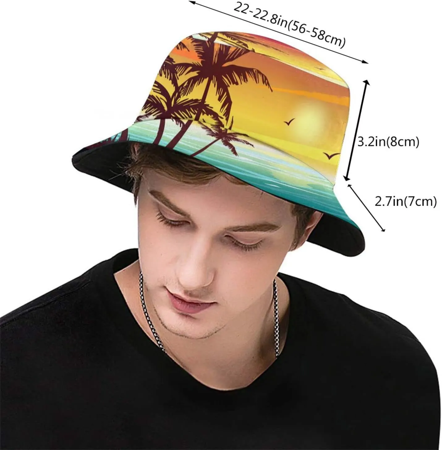 Hawaii Tropical Sunset Palm Tree Bucket Hat Summer Travel Beach Sun Hats Packable Outdoor Cap for Men Women
