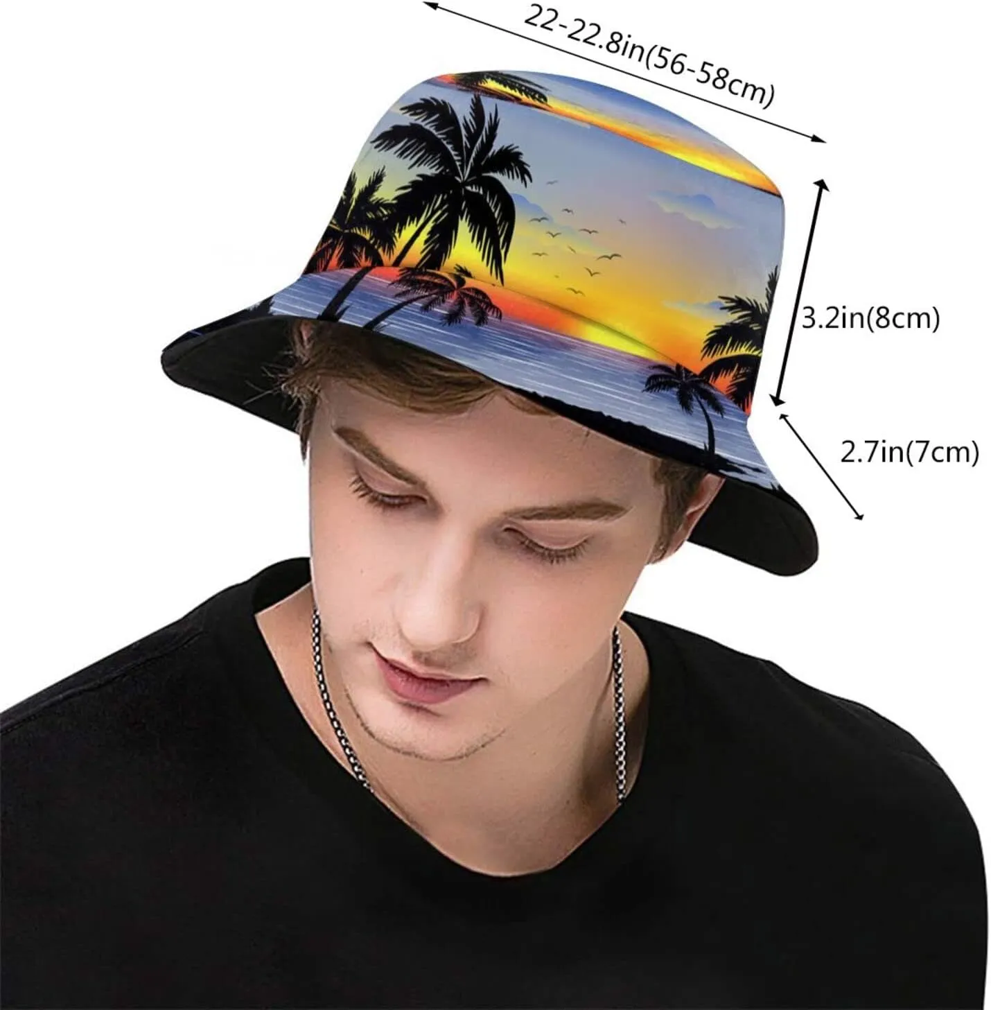 Hawaii Tropical Sunset Palm Tree Bucket Hat Summer Travel Beach Sun Hats Packable Outdoor Cap for Men Women
