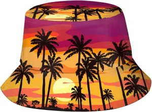 Hawaii Tropical Sunset Palm Tree Bucket Hat Summer Travel Beach Sun Hats Packable Outdoor Cap for Men Women