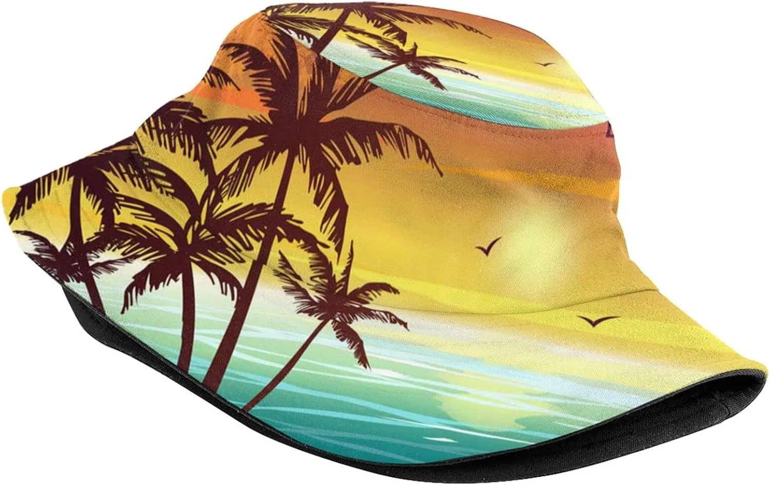 Hawaii Tropical Sunset Palm Tree Bucket Hat Summer Travel Beach Sun Hats Packable Outdoor Cap for Men Women