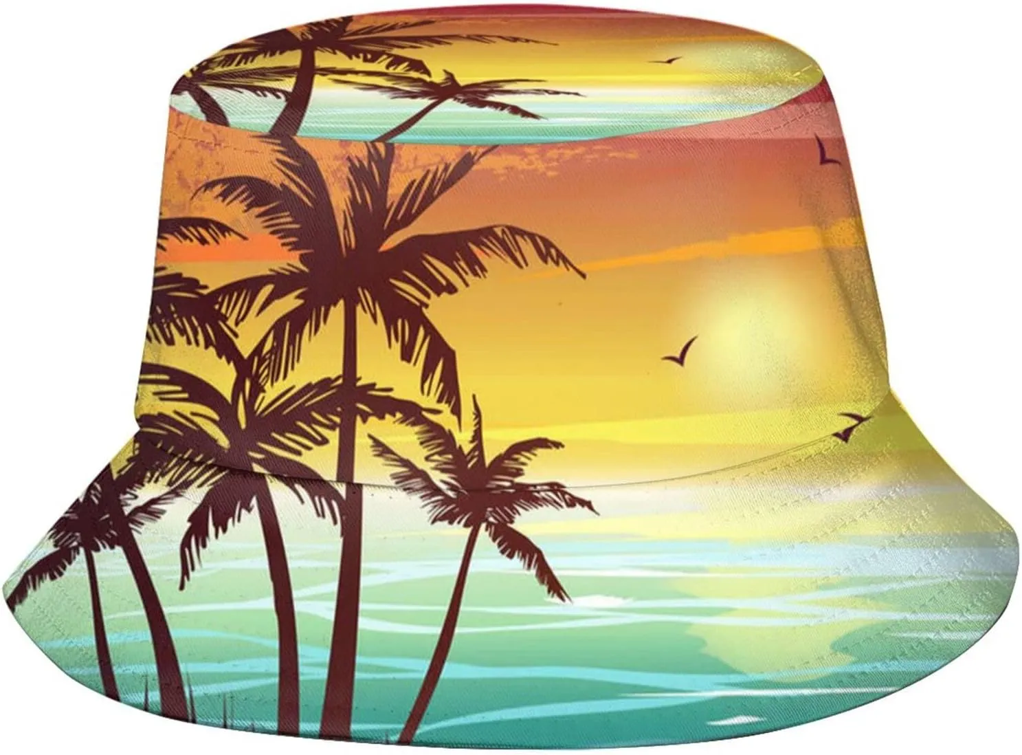 Hawaii Tropical Sunset Palm Tree Bucket Hat Summer Travel Beach Sun Hats Packable Outdoor Cap for Men Women