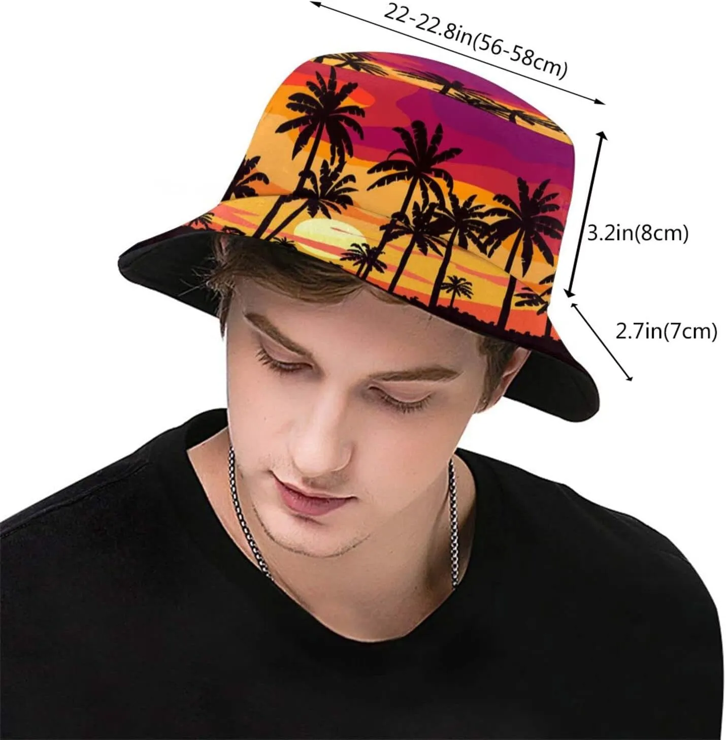 Hawaii Tropical Sunset Palm Tree Bucket Hat Summer Travel Beach Sun Hats Packable Outdoor Cap for Men Women
