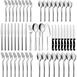 HaWare 53-Piece Silverware Set with Steak Knives, Stainless Steel Sturdy Flatware Serving Utensils, Modern Design Cutlery Tableware for Home Holiday Gift, Dishwasher Safe-Servive for 8