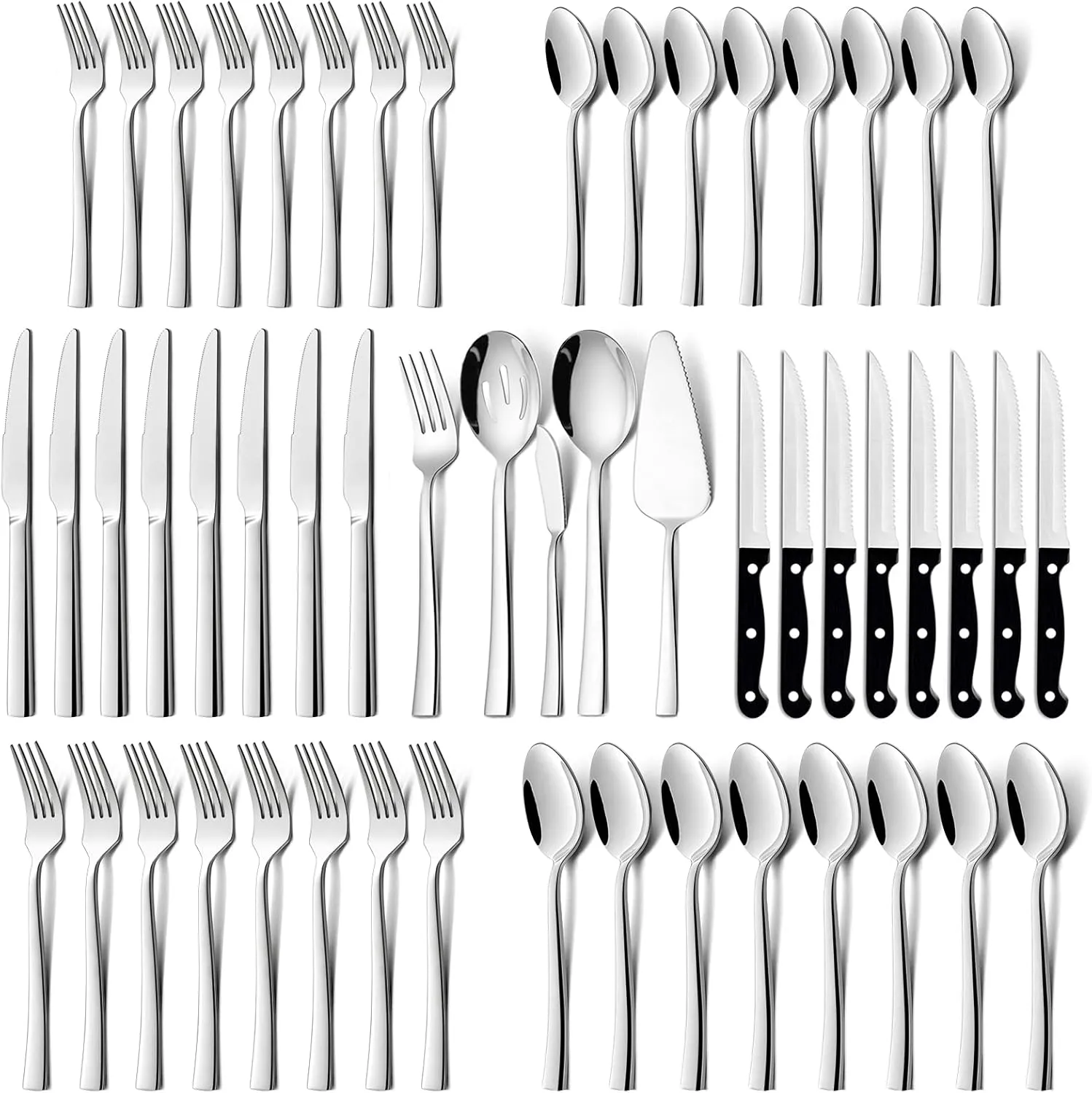 HaWare 53-Piece Silverware Set with Steak Knives, Stainless Steel Sturdy Flatware Serving Utensils, Modern Design Cutlery Tableware for Home Holiday Gift, Dishwasher Safe-Servive for 8