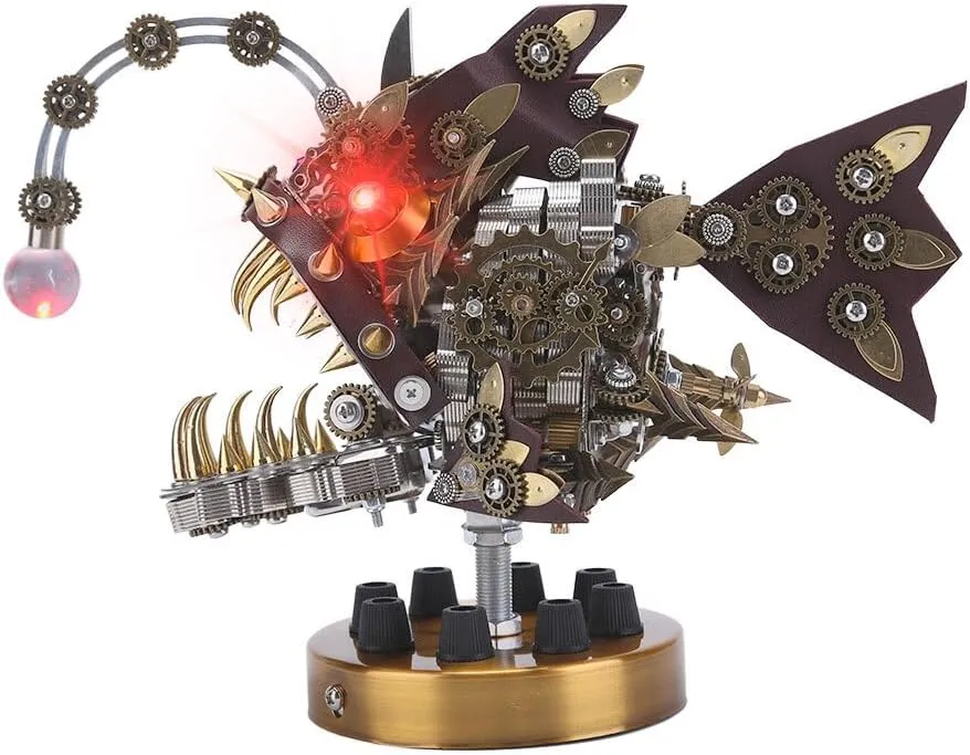 Helixsun 3D Puzzles for Adults, Steampunk Lantern Fish, DIY 3D Metal Modles Kits Halloween Decor Bran Teaser Puzzles Toys for Teens Great Birthday Gifts, 700Pcs