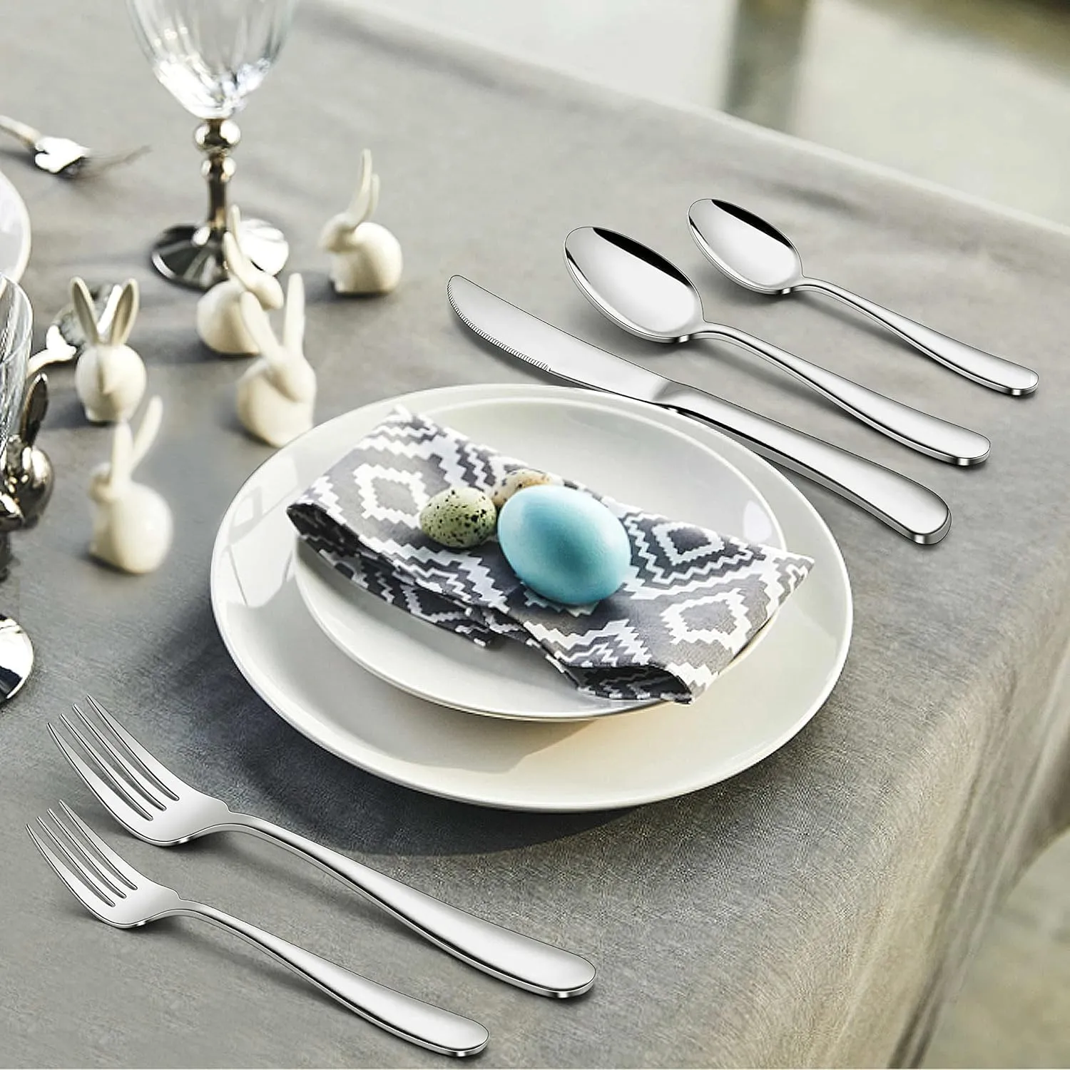 Herogo Heavy Duty Silverware Set with Serving Utensils, 45-Piece Stainless Steel Heavy Weight Modern Flatware Set for 8, Fancy Cutlery for Home Wedding, Dishwasher Safe, Mirror Finished