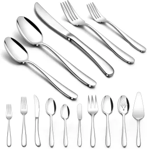 Herogo Heavy Duty Silverware Set with Serving Utensils, 45-Piece Stainless Steel Heavy Weight Modern Flatware Set for 8, Fancy Cutlery for Home Wedding, Dishwasher Safe, Mirror Finished