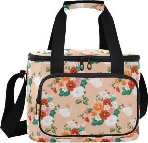 Hibiscus Floral Carol Red Insulated Cooler Bag for Women Men Leakproof 24 Can Camping Cooler Tote for Beach Work Road Trip