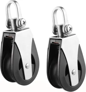 High Load Capacity Marine Stainless Steel Nylon Block Universal Single Head Pulley,Smooth Silent Bearing,Rope Runner Boat Accessories(2 Pcs)