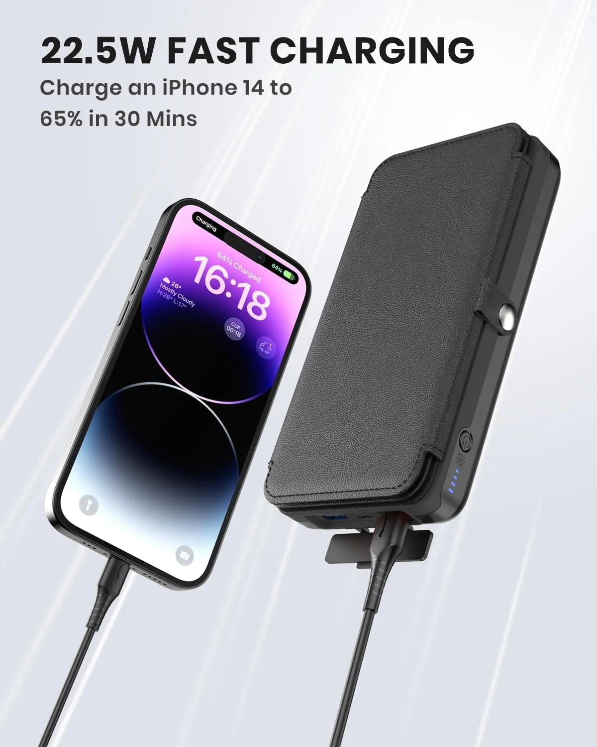 Hiluckey Solar Charger 27000mAh 22.5W Fast Charging Power Bank USB C PD Portable Phone Charger with 4 Solar Panels for Cell Phone Tablet