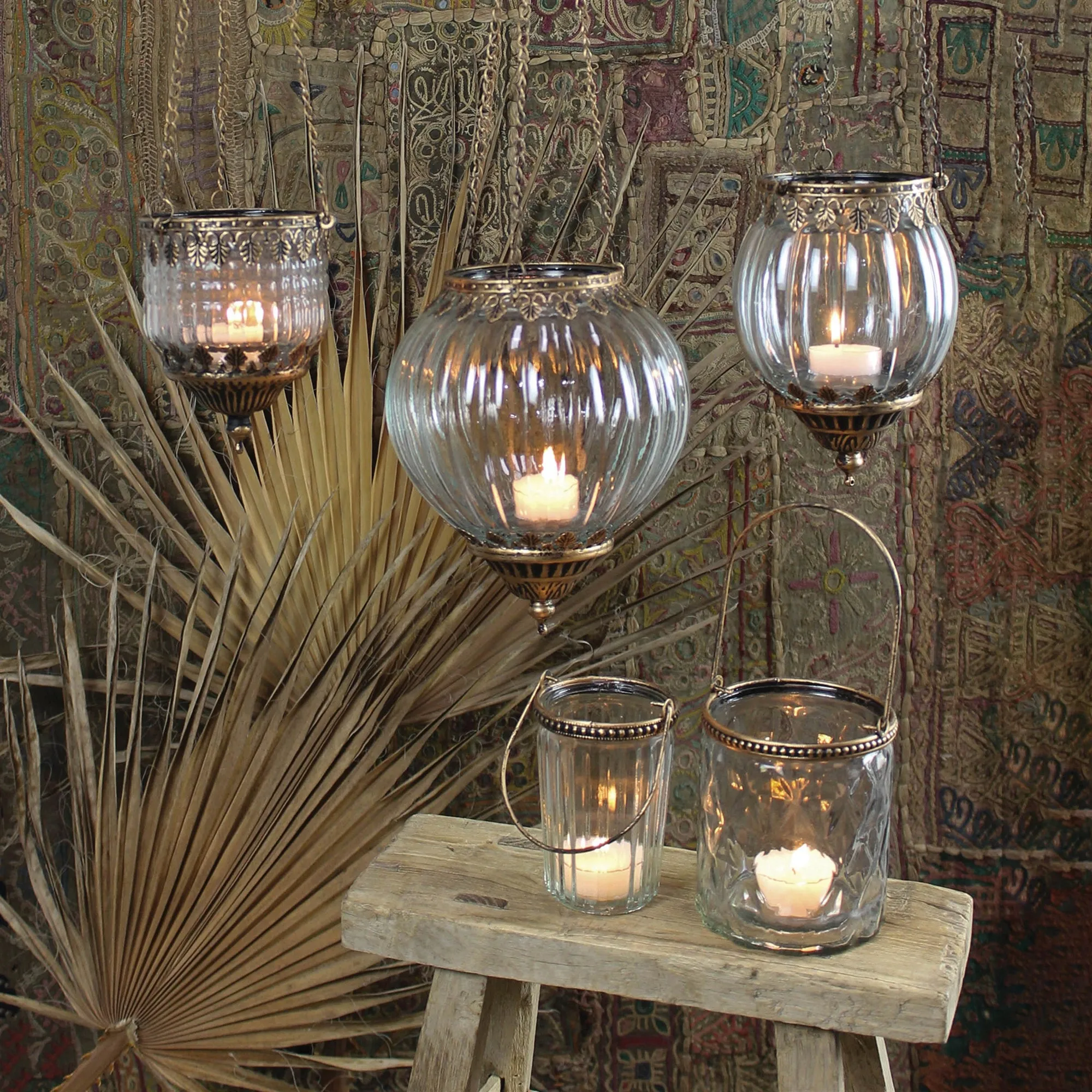 HomArt - Fez Hanging Votive Holder, Clear Glass Ribbed