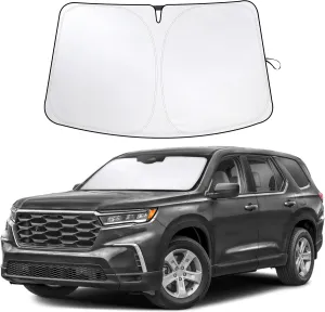 Honda Pilot EcoNour Car Windshield Sunshade Compatible with 2016-2024 2025-240T Polyester Material Car Sun Visor - Reflector Blocks UV Rays - Foldable Sunshade Interior Protection Accessories