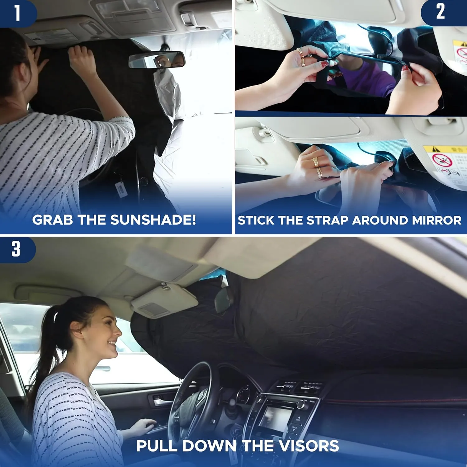 Honda Pilot EcoNour Car Windshield Sunshade Compatible with 2016-2024 2025-240T Polyester Material Car Sun Visor - Reflector Blocks UV Rays - Foldable Sunshade Interior Protection Accessories