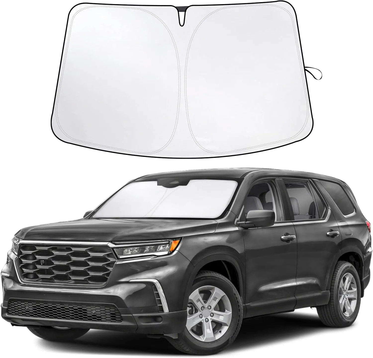 Honda Pilot EcoNour Car Windshield Sunshade Compatible with 2016-2024 2025-240T Polyester Material Car Sun Visor - Reflector Blocks UV Rays - Foldable Sunshade Interior Protection Accessories
