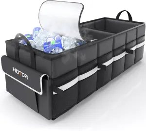 HOTOR Trunk Organizer - Car Organizer with Built-In Leakproof Car Cooler, Collapsible Trunk Organizer with Cooler for SUV, Sedan, with Base Panel (3 Compartments, Black),31.9"×12.6"×10.6"