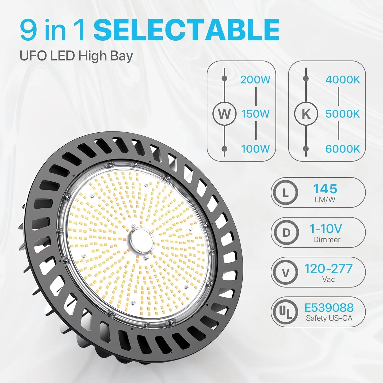 HYPERLITE LED High Bay Light | 29000LM (200W) Dimmable High Bay LED Lighting | UL Listed | 5000K Commercial Lights | US Hook Included | Alternative to 850W MH/HPS | 4-Pack