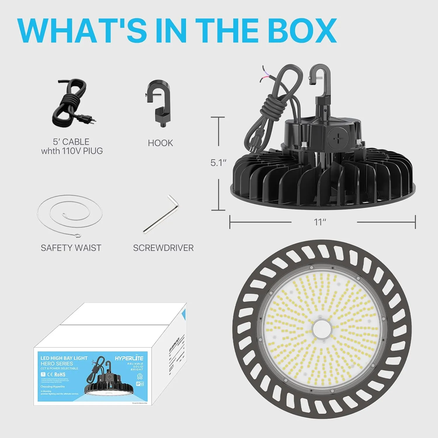 HYPERLITE LED High Bay Light | 29000LM (200W) Dimmable High Bay LED Lighting | UL Listed | 5000K Commercial Lights | US Hook Included | Alternative to 850W MH/HPS | 4-Pack