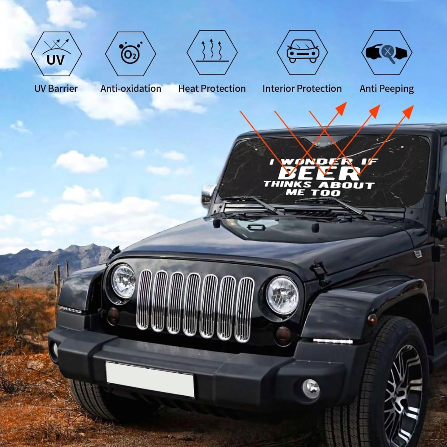 I Wonder If Beer Thinks About Me Too Windshield Sun Shade Foldable Blocks UV Rays Sun Shade, for Car SUV Truck