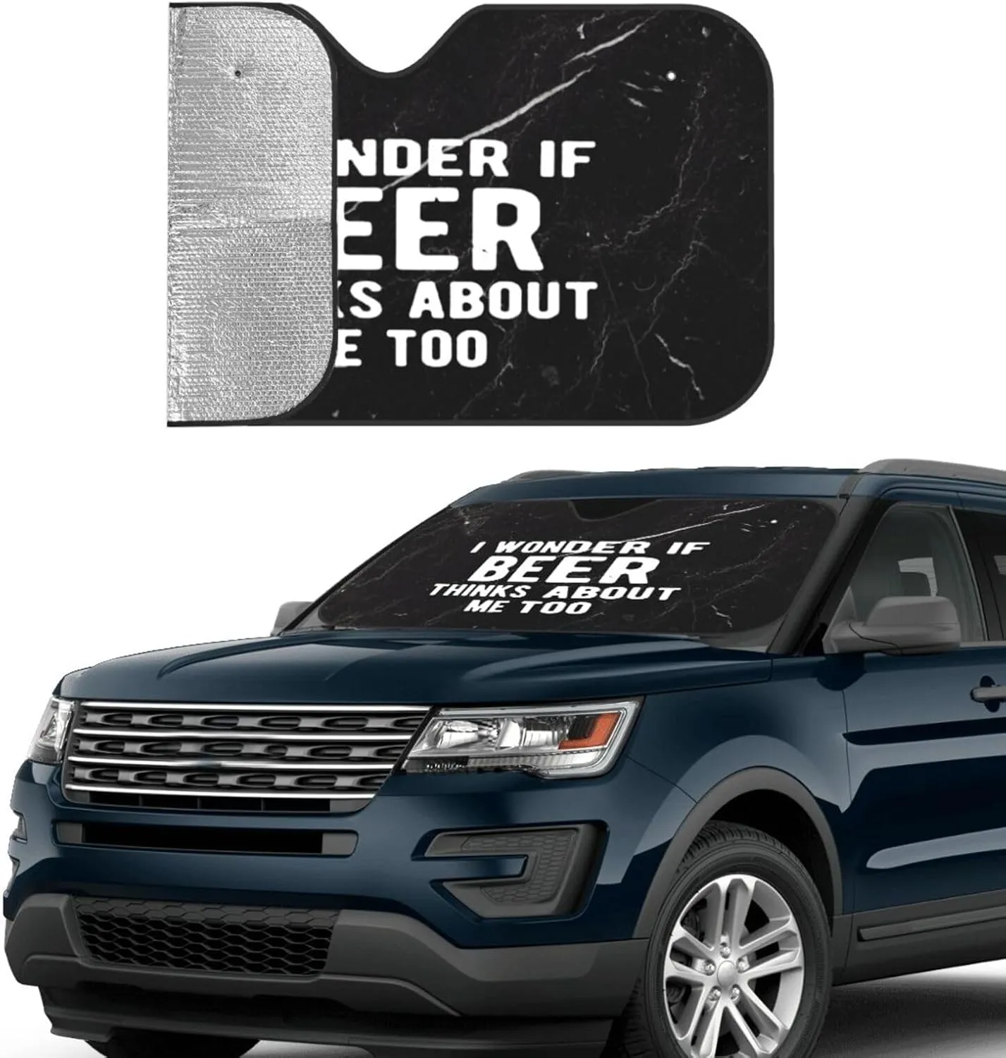 I Wonder If Beer Thinks About Me Too Windshield Sun Shade Foldable Blocks UV Rays Sun Shade, for Car SUV Truck