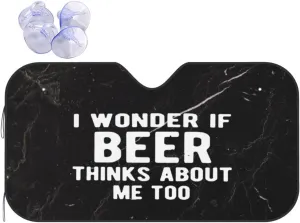 I Wonder If Beer Thinks About Me Too Windshield Sun Shade Foldable Blocks UV Rays Sun Shade, for Car SUV Truck