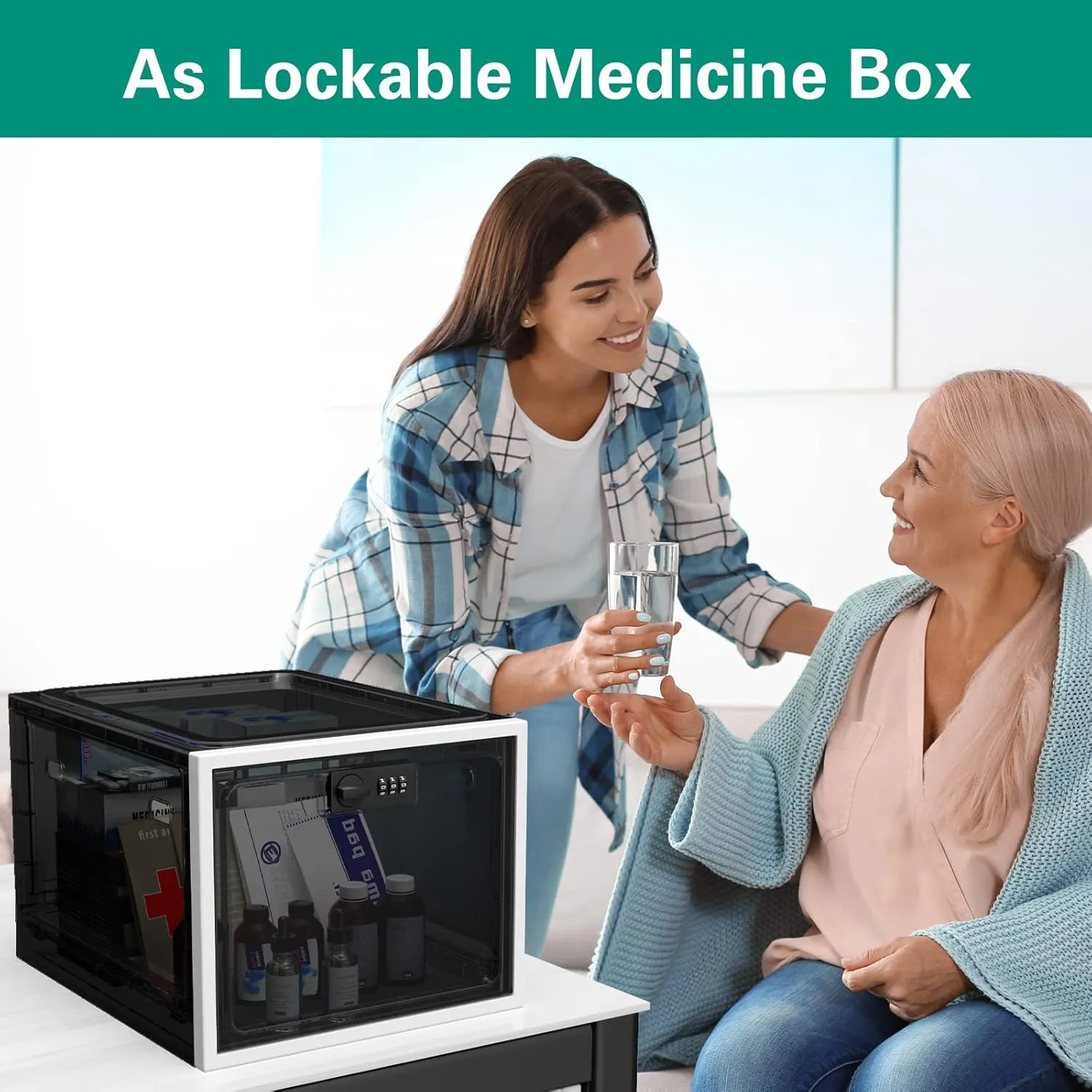 iBune Large Lock Box for Medication, Medicine Lock Box, Lockable Storage Box Medicine Box with Lock Fridge Snack Locker Food Phone Lock Boxes for Personal Items, Black