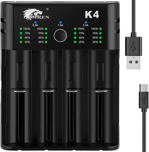 IMREN 18650 Battery Charger,21700 Battery Charger for 3.7V 14500 10400 18500 18350 18650 18700 20700 21700 22650 26650 Li-ion Battery,1.2V Ni-MH/Ni-Cd Battery,4 Bay 18650 USB C Charger