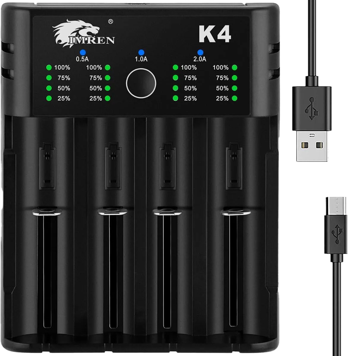 IMREN 18650 Battery Charger,21700 Battery Charger for 3.7V 14500 10400 18500 18350 18650 18700 20700 21700 22650 26650 Li-ion Battery,1.2V Ni-MH/Ni-Cd Battery,4 Bay 18650 USB C Charger