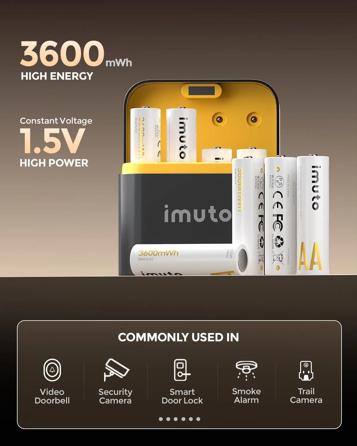 imuto Rechargeable aa Batteries with Charger, 3600mWh aa Lithium Batteries 8 Pack, 8 Slot Storage Box Style Lithium aa Battery Charger, 1.5V 2A Output, 1600  Cycle Life, 3H Fast Charging