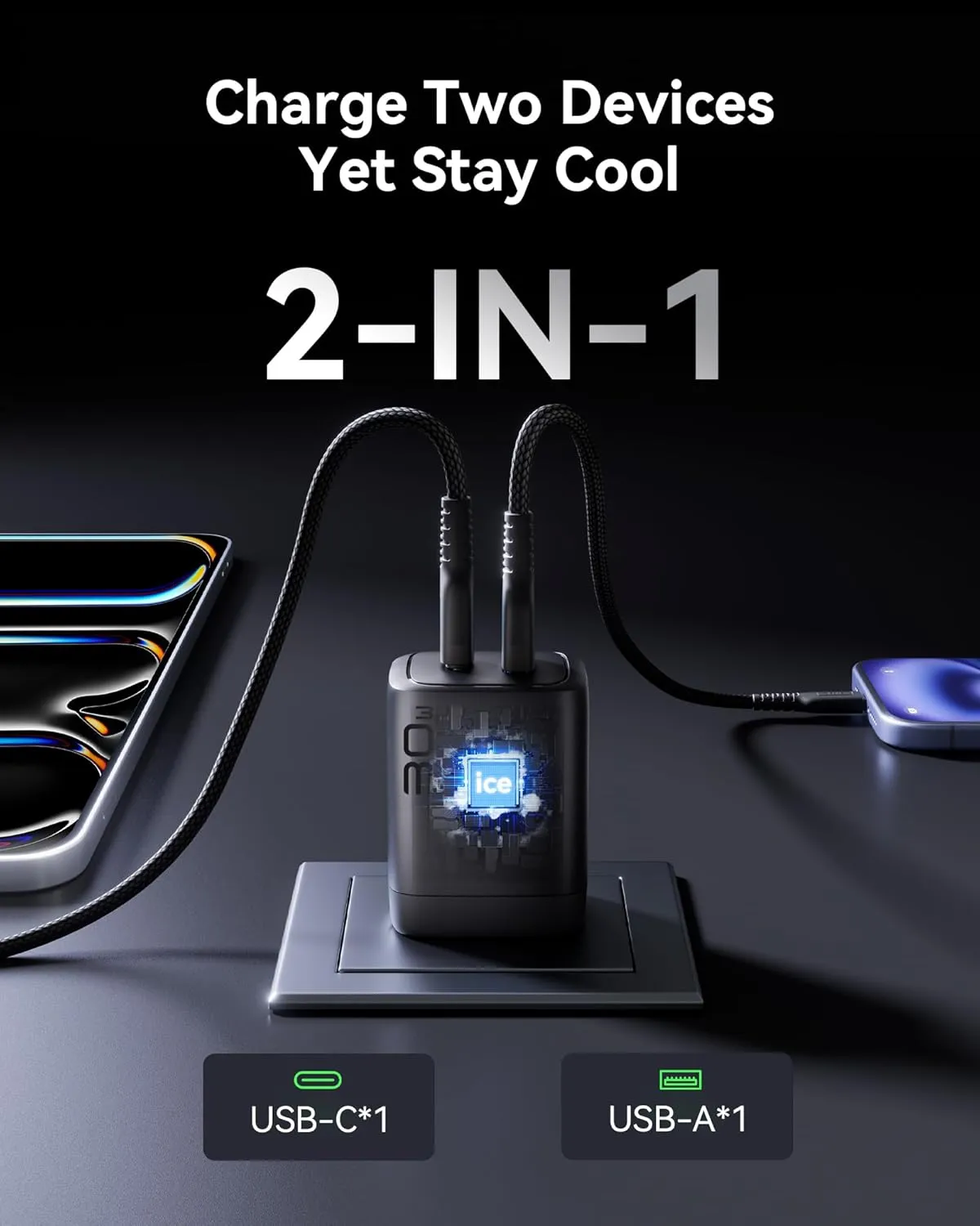 INIU USB C Charger, 30W PD QC 3.0 Dual Port Fast Charging Type C Charger Block with 5 ft USB-C Cable, USB C Wall Charger with Foldable Plug for iPhone 16 15 14 13 Pro Max Samsung S23 S22 AirPods