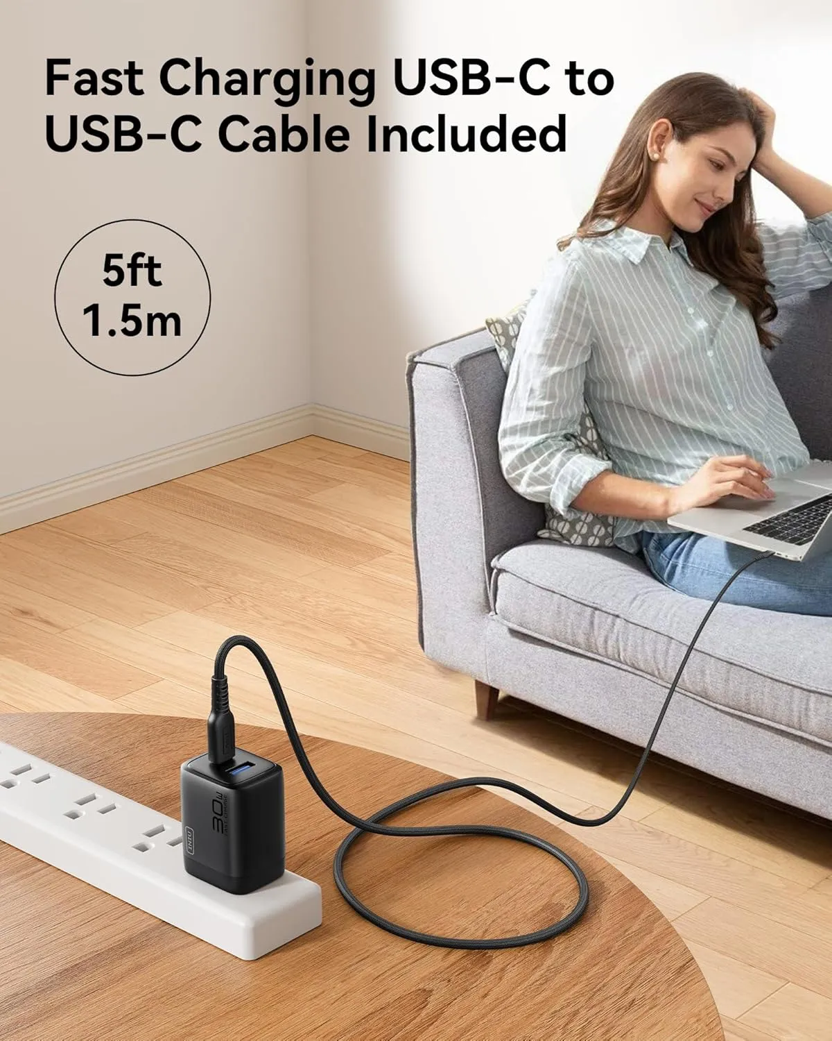 INIU USB C Charger, 30W PD QC 3.0 Dual Port Fast Charging Type C Charger Block with 5 ft USB-C Cable, USB C Wall Charger with Foldable Plug for iPhone 16 15 14 13 Pro Max Samsung S23 S22 AirPods