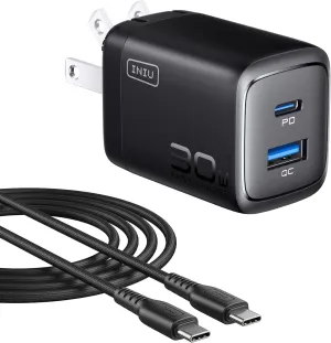 INIU USB C Charger, 30W PD QC 3.0 Dual Port Fast Charging Type C Charger Block with 5 ft USB-C Cable, USB C Wall Charger with Foldable Plug for iPhone 16 15 14 13 Pro Max Samsung S23 S22 AirPods