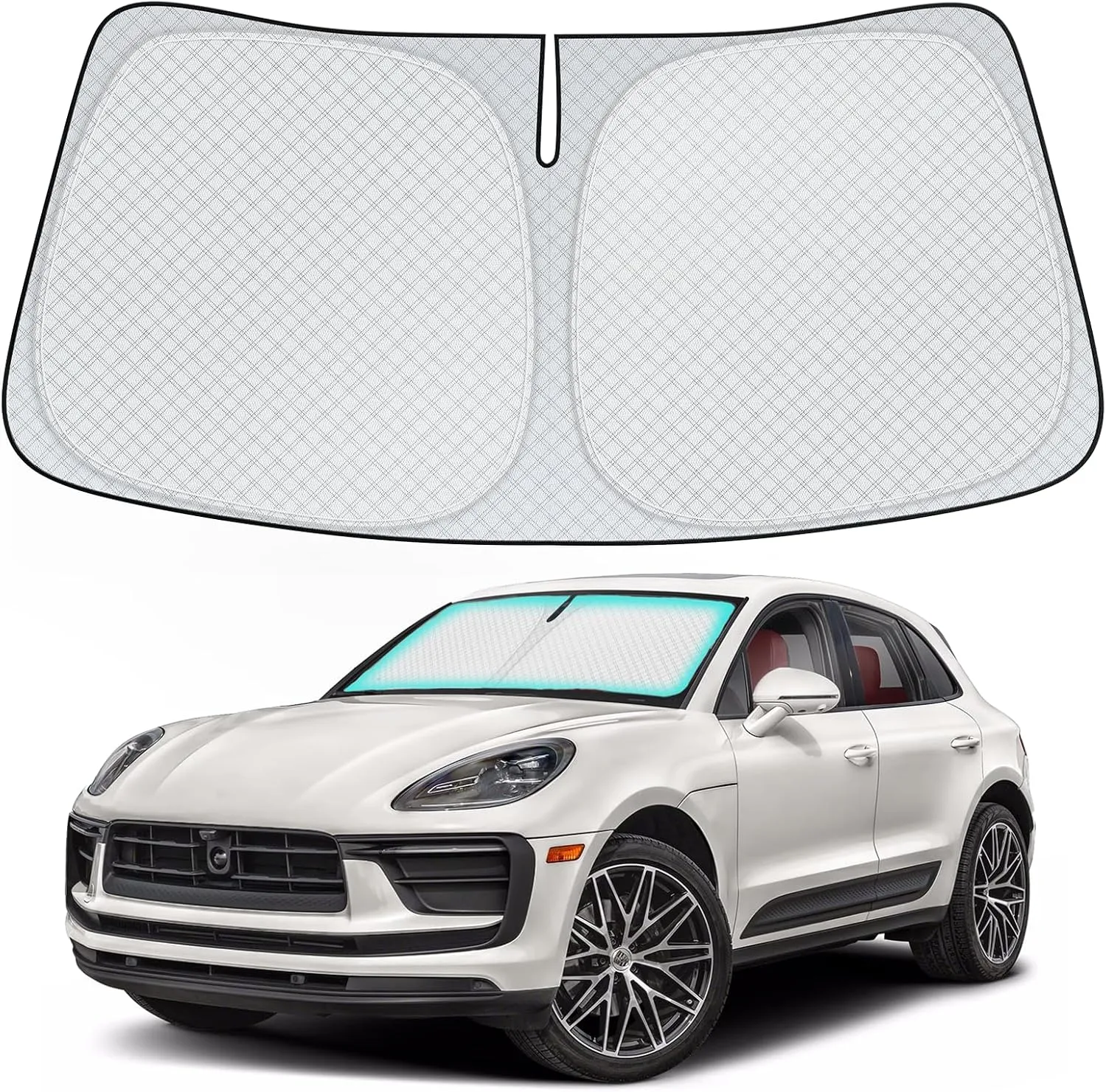 INSAUTO Windshield Sun Shade for 2014-2024 2025 Porsche Macan Accessories, [Upgraded 7-Layer Protection], Foldable Front Windshield Sunshade, Block Out UV Rays & Heat, Keep Car Cool