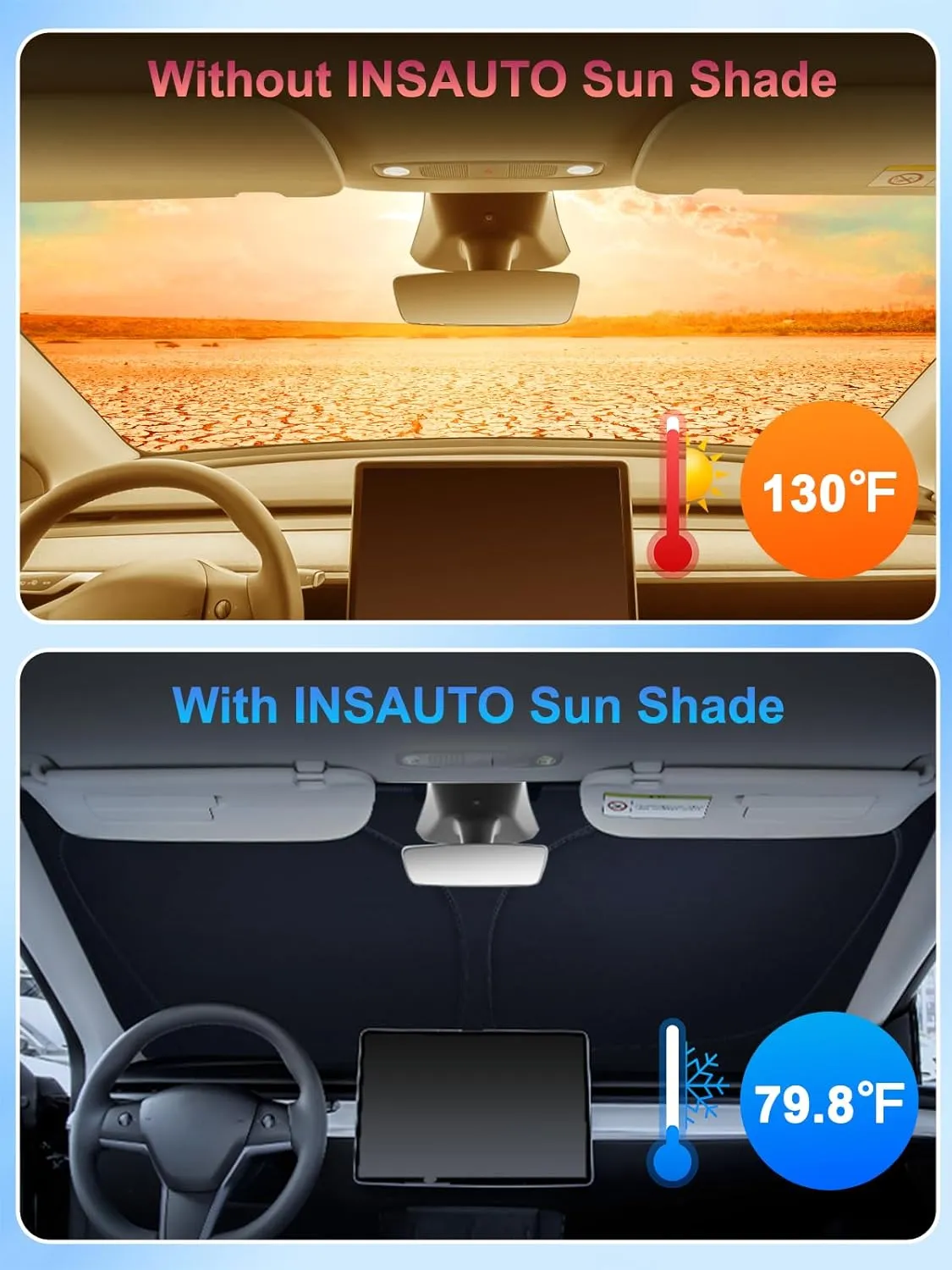 INSAUTO Windshield Sun Shade for 2014-2024 2025 Porsche Macan Accessories, [Upgraded 7-Layer Protection], Foldable Front Windshield Sunshade, Block Out UV Rays & Heat, Keep Car Cool