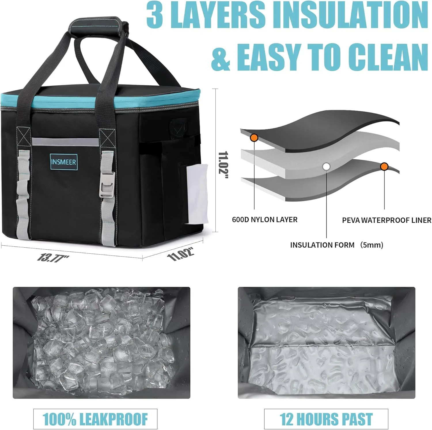 INSMEER Cooler Bag Large - 30-80 Cans, Reusable 55L/25L Soft Cooler Bags, Insulated Grocery Bags - Cooler with Bottle Opener & Removable Shoulder Strap - for Beach, Camping, Picnic, Travel - Outdoor
