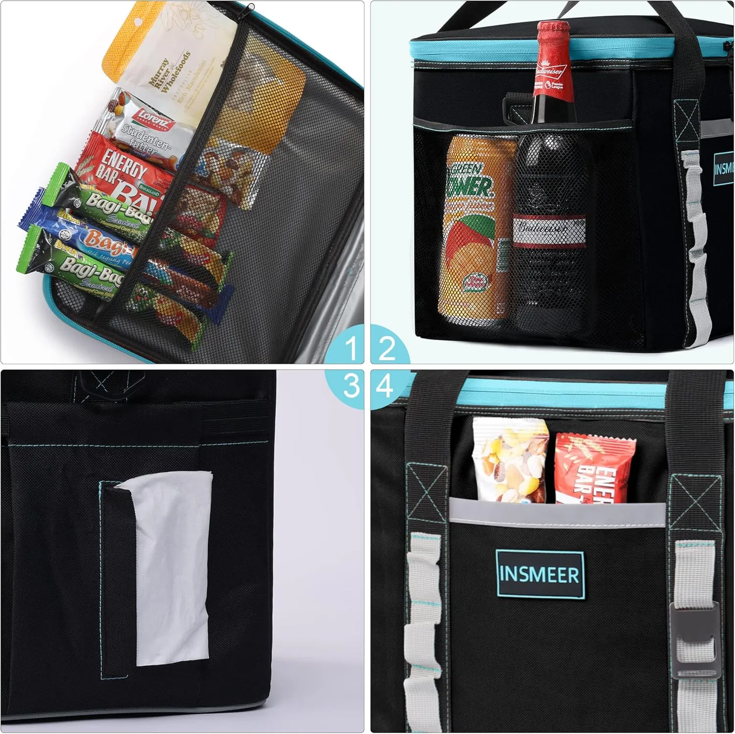 INSMEER Cooler Bag Large - 30-80 Cans, Reusable 55L/25L Soft Cooler Bags, Insulated Grocery Bags - Cooler with Bottle Opener & Removable Shoulder Strap - for Beach, Camping, Picnic, Travel - Outdoor