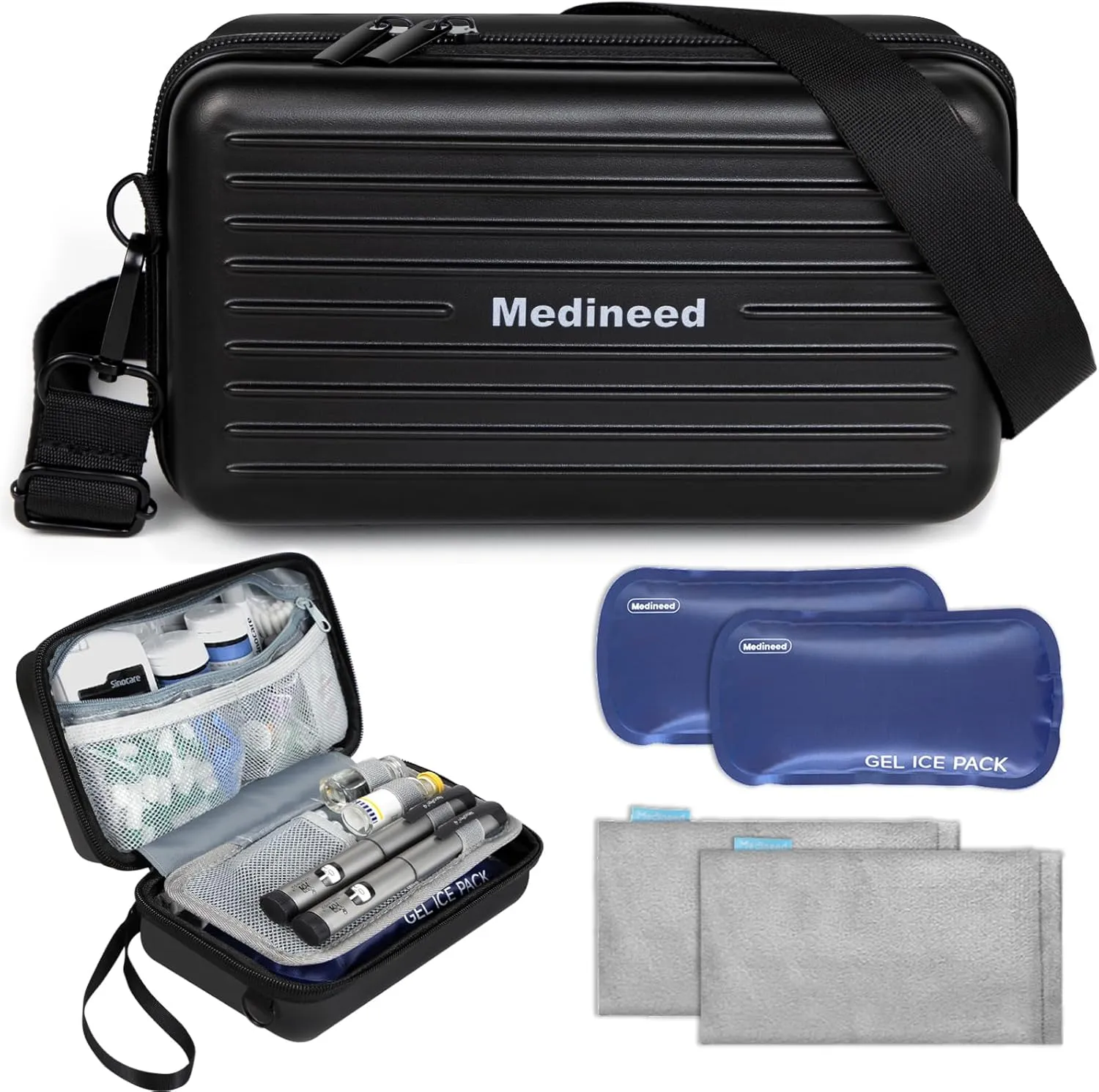 Insulin Cooler Travel Case, 4 Pens Diabetes Case, TSA Approved, Medicine Organizer with 2 Ice Pack (BlackB)