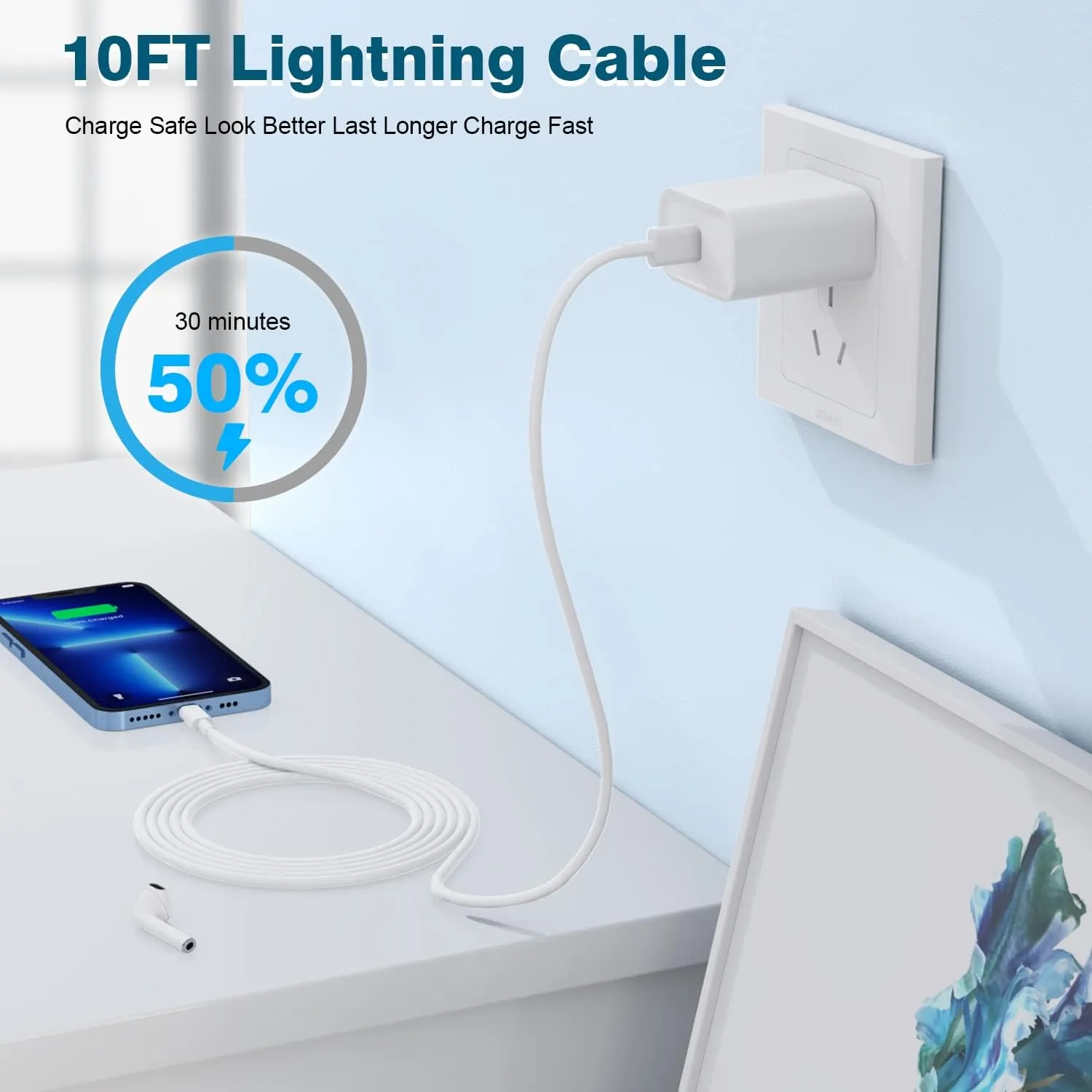 iPhone Fast Charger,Extra Long i Phone Charger Fast Charging 10Foot 2Pack Phone Chargers 10FT USB C to Lightning Cable Cord Adapter for iPhone 14 Pro Max/14 Plus/13 Mini/13/12/11/X/XR/SE/iPad/AirPods