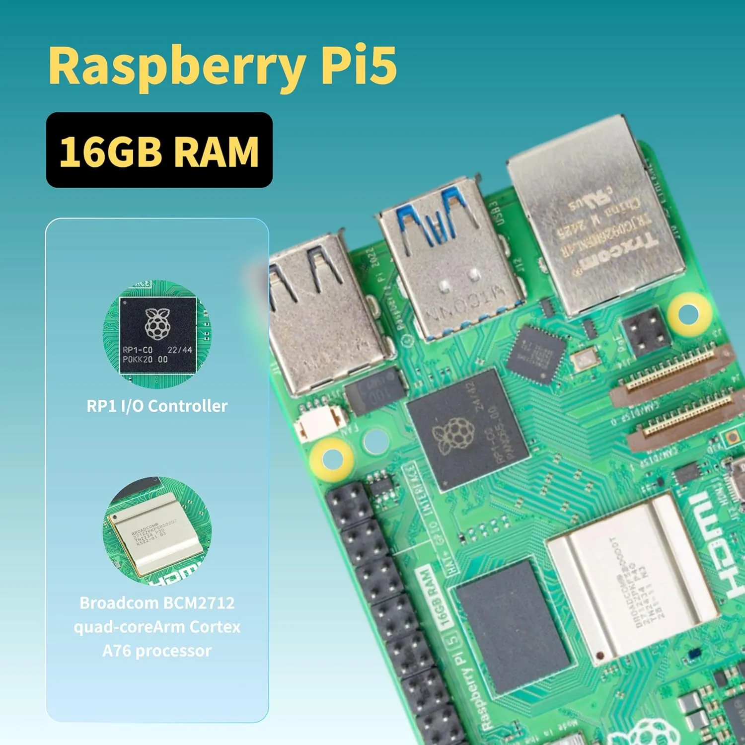 iRasptek Starter Kit for Raspberry Pi 5 RAM 4GB- 64GB Edition of OS-Bookworm Pre-Loaded（Red&White Case）
