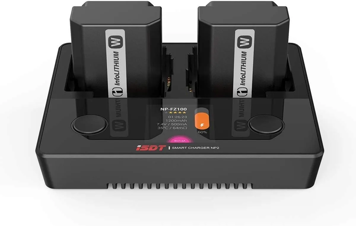 ISDT NP2 NP-FZ100 NP-FW50 NP-BX1 Battery Charger Set, Max 25W Type-C Input, 90 Mins Full Charge for Sony A9 A7III A7RIII / Various Cameras Batteries Cyber-Shot DSC-RX100/RX100 V,HDR-CX405