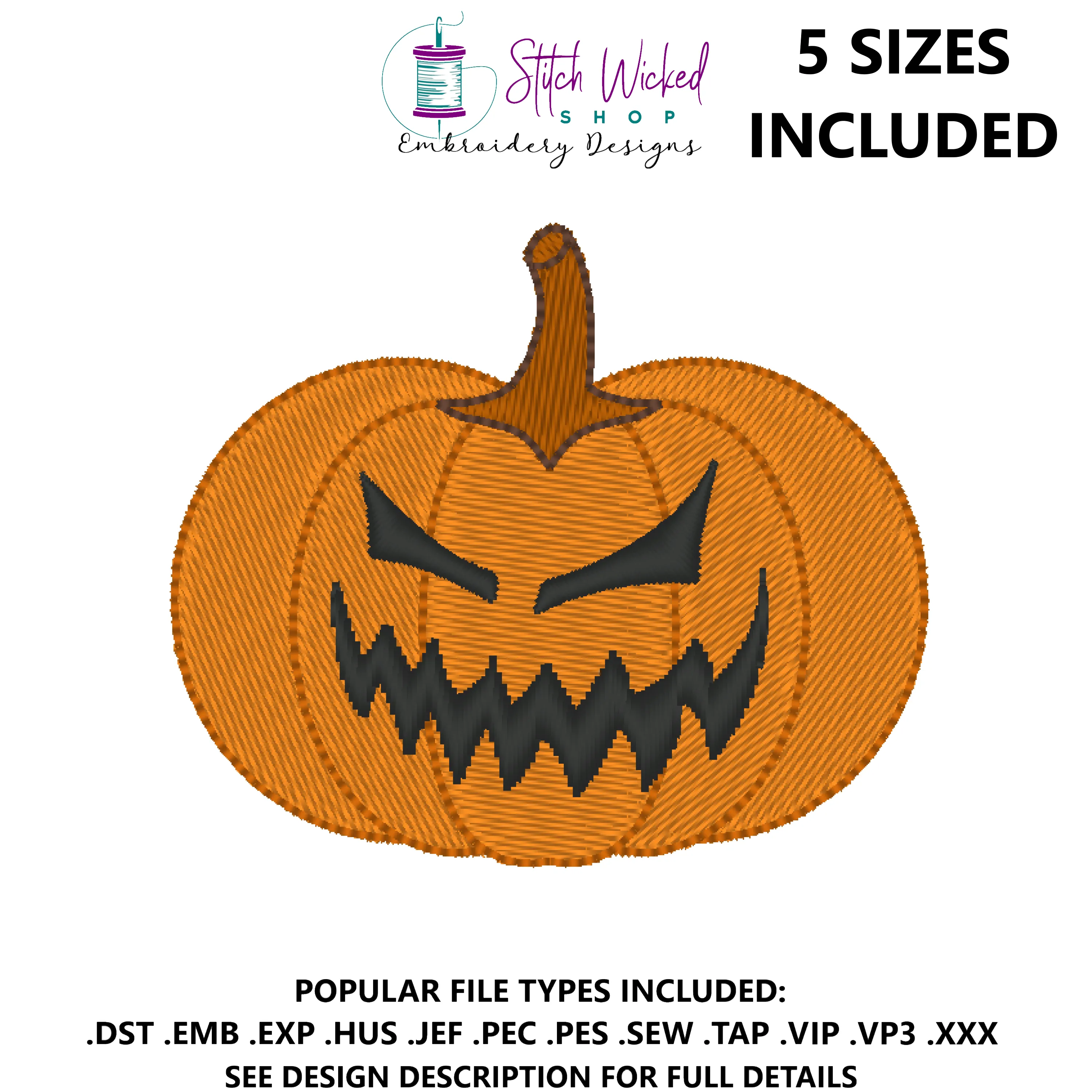 Jack O Lantern Halloween Machine Embroidery Design, Face 10