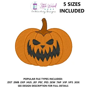 Jack O Lantern Halloween Machine Embroidery Design, Face 7