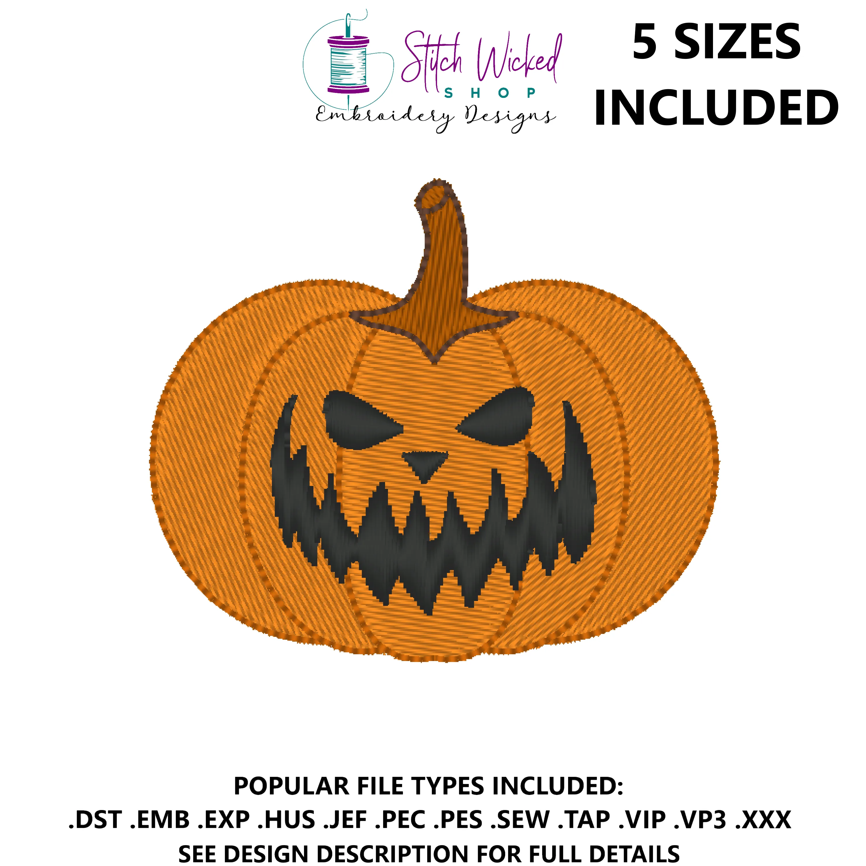 Jack O Lantern Halloween Machine Embroidery Design, Face 7
