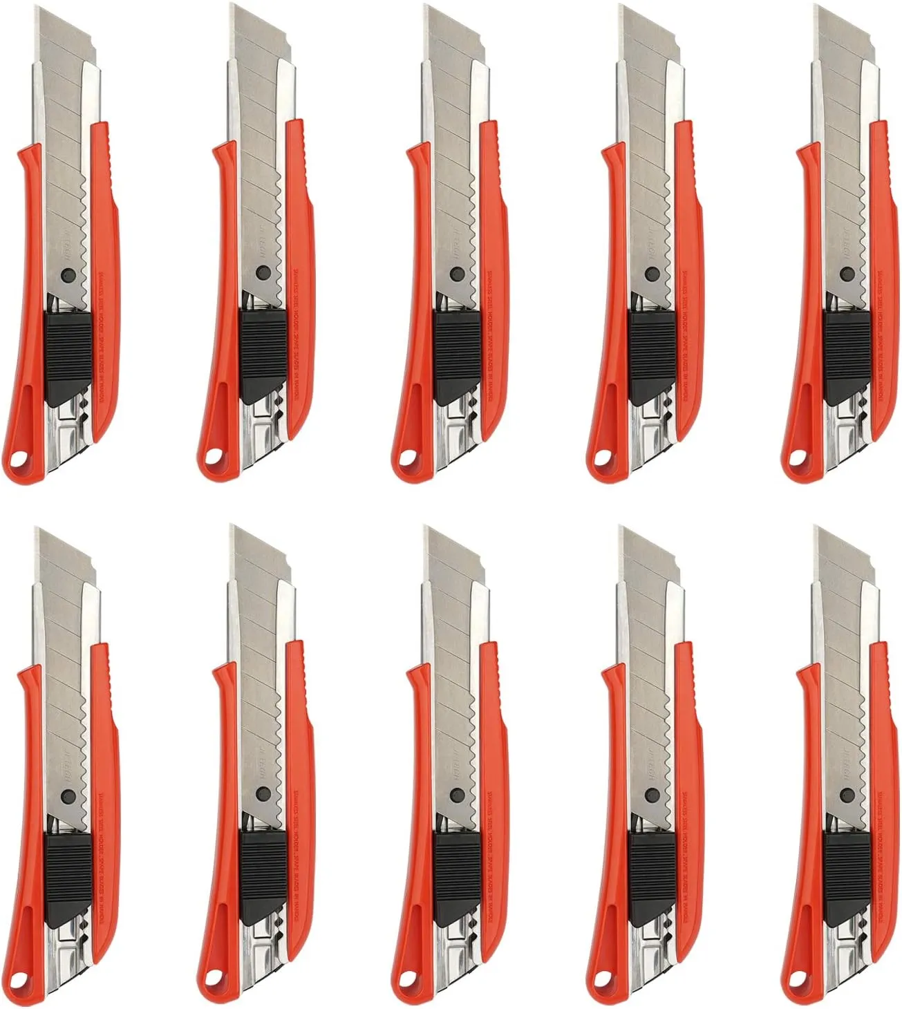 Jetech Auto Lock 22mm Utility Knife (10 Pack) - High Carbon Steel Graphic Knife or Lockable Box Cutters with One-handed Blade Snapper