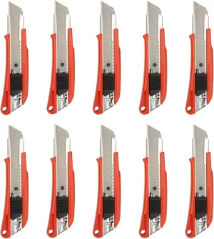 Jetech Auto Lock 22mm Utility Knife (10 Pack) - High Carbon Steel Graphic Knife or Lockable Box Cutters with One-handed Blade Snapper