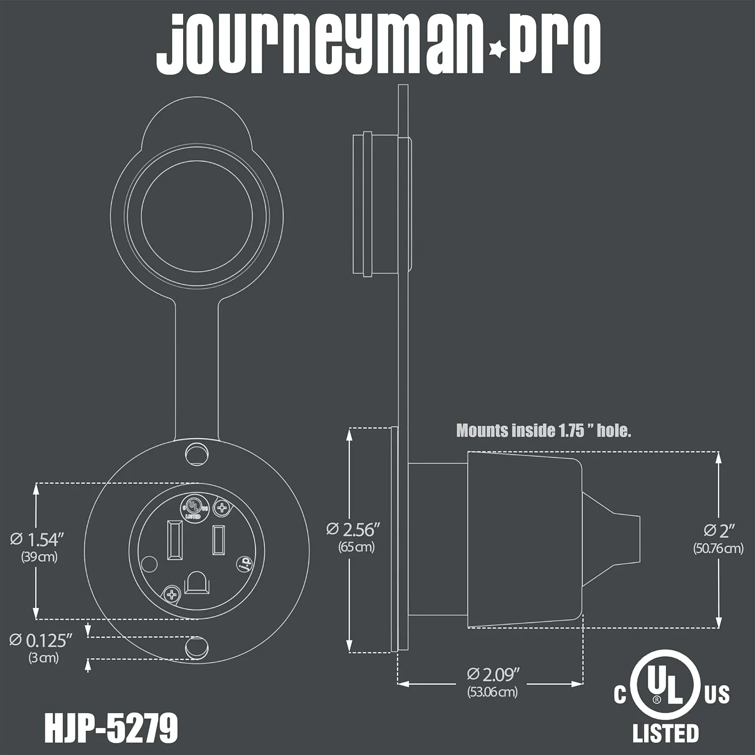 Journeyman-Pro 5279 15 Amp 120-125 Volt, NEMA 5-15 Flanged Outlet, Black Commercial Grade, 2 Pole-3 Wire, Straight Blade Plug Charger Receptacle (w/ Front & Back Covers)