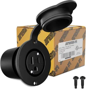Journeyman-Pro 5279 15 Amp 120-125 Volt, NEMA 5-15 Flanged Outlet, Black Commercial Grade, 2 Pole-3 Wire, Straight Blade Plug Charger Receptacle (w/ Front & Back Covers)