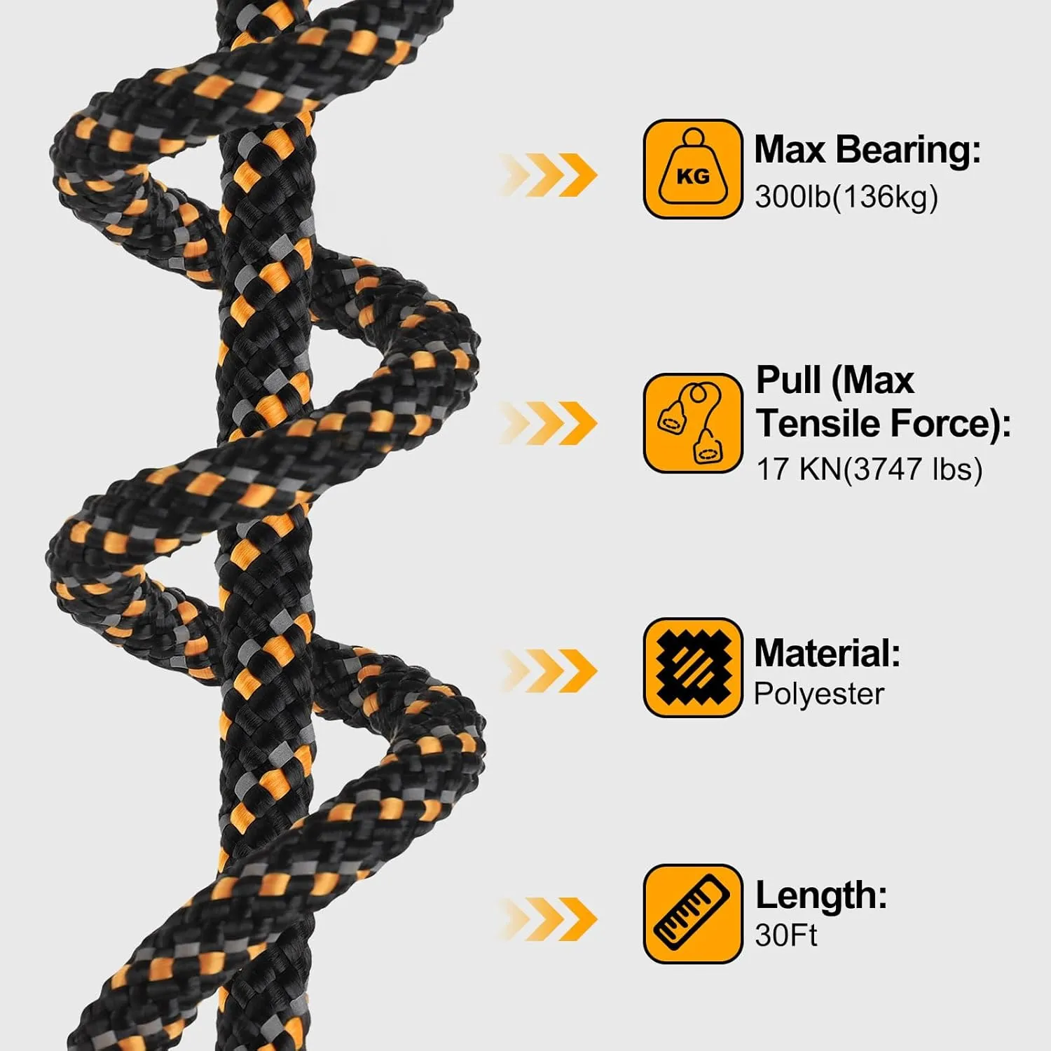 Kalkal Tree Stand Safety Rope, 30FT Reflective Lifeline Hunter Safety Harness for Tree-Stand Hunting