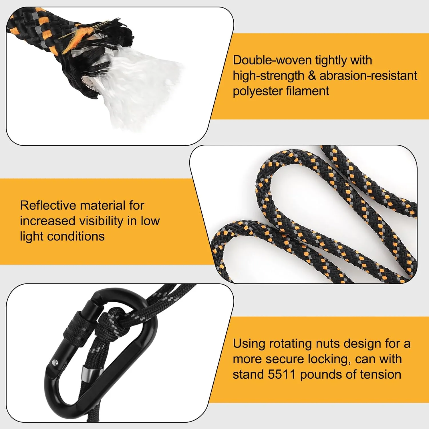 Kalkal Tree Stand Safety Rope, 30FT Reflective Lifeline Hunter Safety Harness for Tree-Stand Hunting