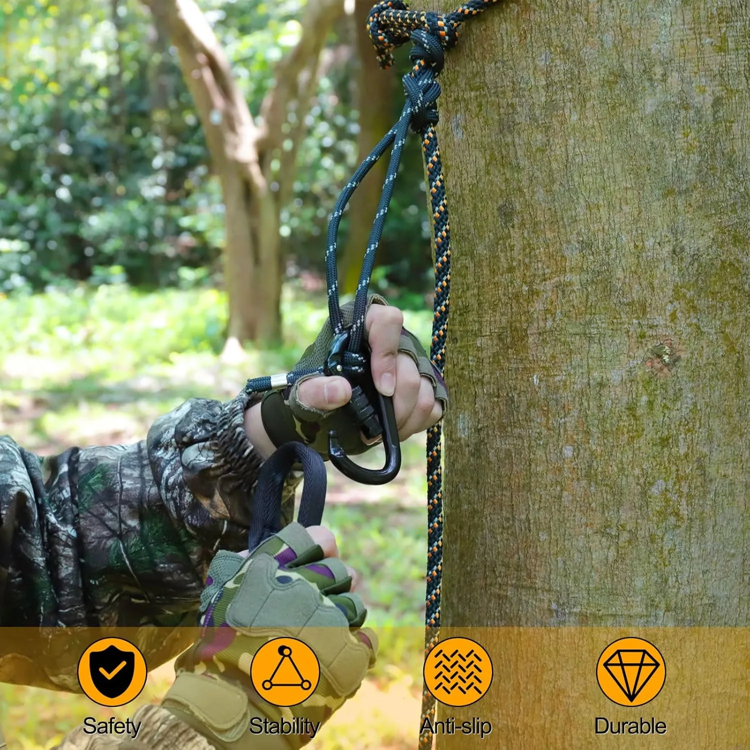Kalkal Tree Stand Safety Rope, 30FT Reflective Lifeline Hunter Safety Harness for Tree-Stand Hunting