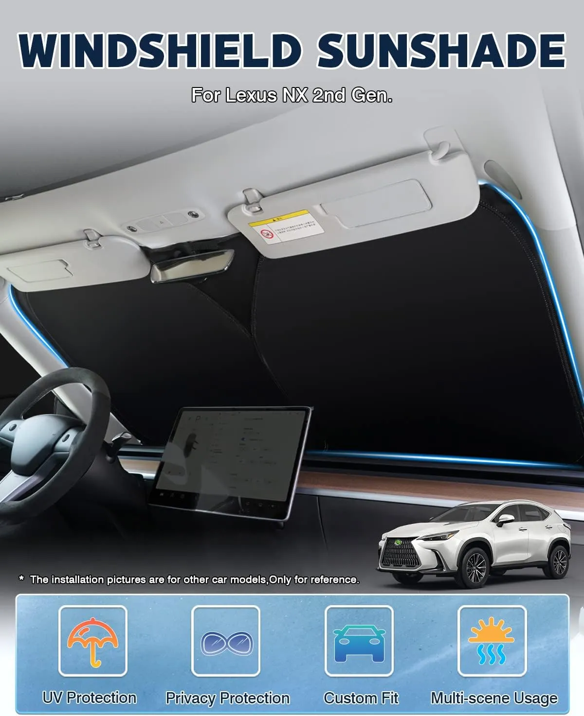 Karltys Windshield Sun Shade for 2022-2024 2025 Lexus NX NX250 NX350 NX350h NX450h  Accessories, UPF50  Reflective Front Window Sunshade for Lexus NX Foldable Sun Visor Protector Keep Car Cooler